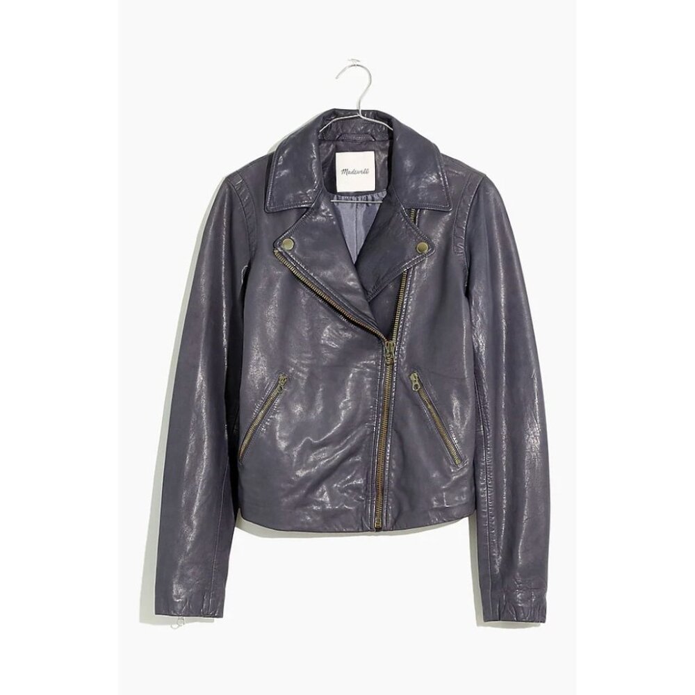 Madewell $525 Washed Leather Motorcycle Jacket Indigo Size S NC112